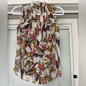 Cache Ruffled Sleeveless Blouse